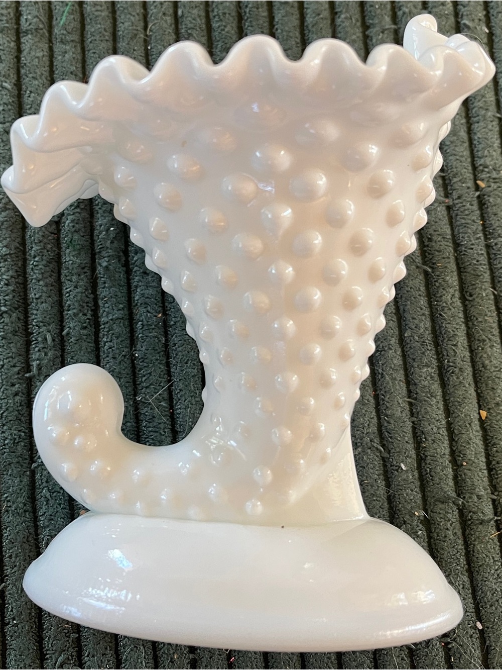 Fenton White Hobnail Milk Glass Cornucopia Vase - Elegant Home Accent